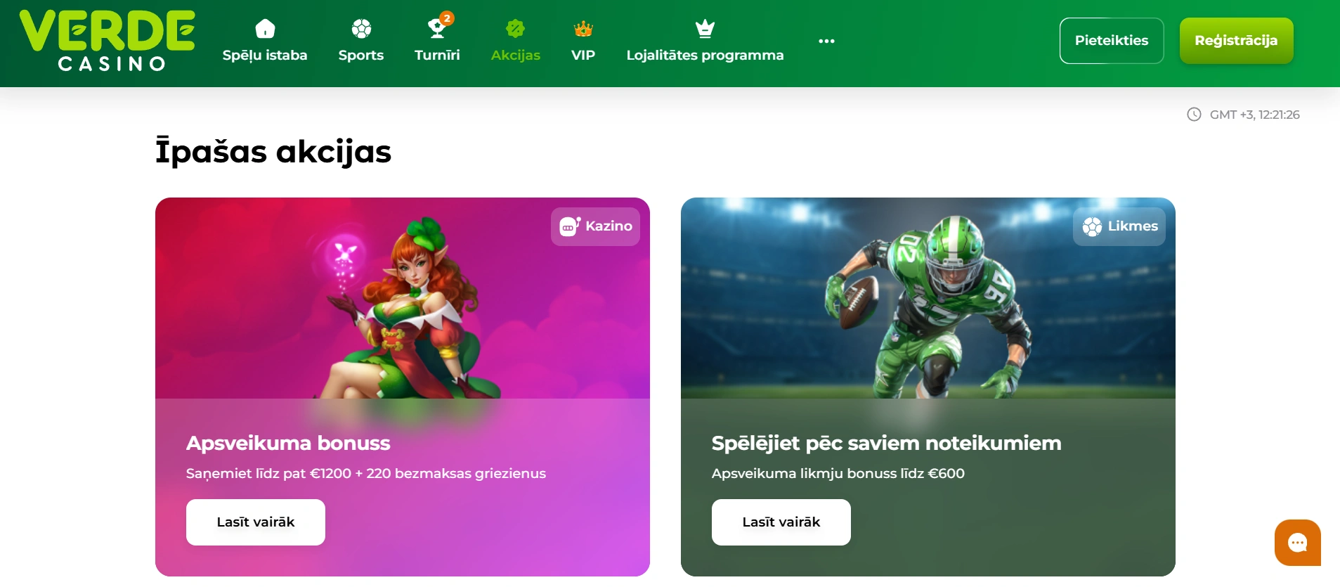 Bonusi un akcijas spēlētājiem Verde casino